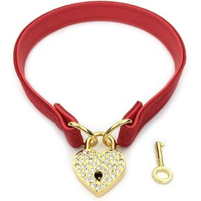 Succuba Heart Padlock Choker Collar Necklace Lolita Collar Cat Kitty Velvet Necklace with Lock and Key (A, 14)