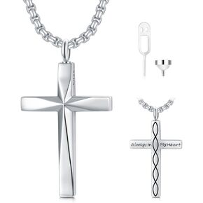 Sterling Silver Cross Urn Necklaces for Men & Women Cremation Memorial Pendant With 20"/22"/24"+2" Chain Exquisite Jewelry(with Gift Box)