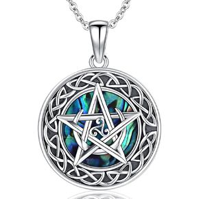 Tetragrammaton/Pentagram/Triple Moon Goddess Necklace for Men Women 925 Sterling Silver Witch Knot Pentacle Pendant Pagan Wiccan Amulet Energy Gifts Jewelry