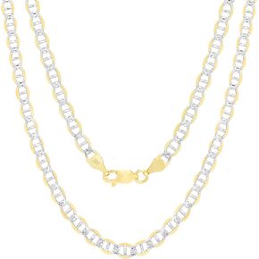 Nuragold 10k Yellow Gold 4mm Solid Mariner Anchor Link Chain Diamond Cut Two Tone Pave Pendant Necklace, Mens Womens Lobster Clasp 16" 18" 20" 22" 24" 26" 28" 30"