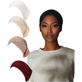 4 Pieces Muslim Ribbed Inner Cap Hijab for Women Cross Turban Underscarf Undercap Bonnet Islamic Jersey Tube Caps