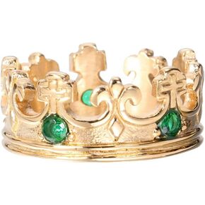 OAKKY Men's Women's Stainless Steel Round Cubic Zirconia Inlaid Vintage Domineering Royal King Crown Cross Ring