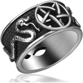 الخماسي مجوهرات الخماسي الدائري الويكا ثعبان الشيطان رمز شيطاني مجوهرات الرجال الفولاذ المقاوم للصدأ للنساء خواتم الفرقة القوطية الرجعية تميمة مجوهرات in Kuwait