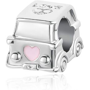 Women Camp Van Car Charms for Bracelets Necklace Pendant Bead Love Pink Silver BeadFriends Family Daughter Granddaughter Wife Girlfriend Christmas Birthday