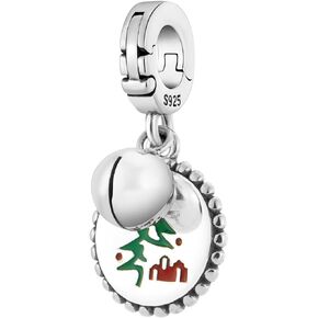 Merry Christmas Tree Gifts Jiggle Bells Open Clasp Clip On Pendant 925 Sterling Silver Charm For Pandora & Other Charm Bracelets/Necklaces