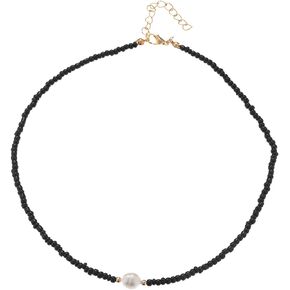 2 Pcs Beaded Pearl Choker Necklace Bohemian Black White Pearl Beaded Collar Necklace Jewelry for Women Girls