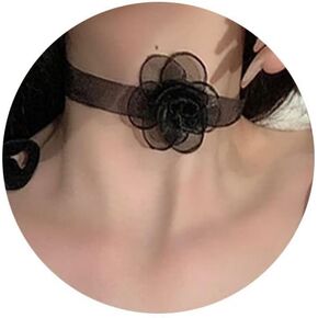Gothic Black Choker Rose Big Flower Lace Necklace for Woman Teen Girls,y2k Velvet Choker Bow Flower Lace Necklace Layered Necklaces Collars