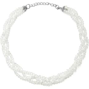COOLSTEELANDBEYOND Brilliant Multi-Layer White Crystal Statement Necklace, Braided Chains, Choker Collar Necklace