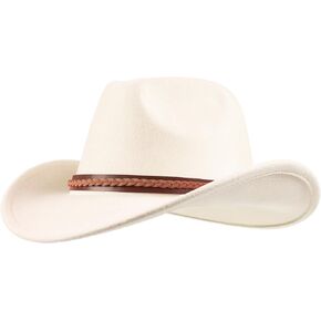Felt Cowboy Hat for Women with Vintage Wave Headband Western Classic Outfit Cowgirl Hats