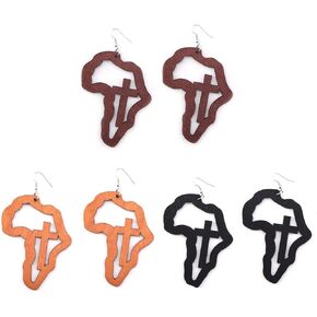 Hollow out Africa Map Cross Wooden Dangle Drop Earrings for Women Girls Design Minimalist Ethnic Earrings Statement Jewelry