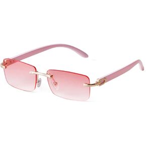 Fashion Rimless Sunglasses for Women Men Gangster Tinted Lens Frameless Shades Faux Buffalo Horn Glasses Rectangle Eyewear
