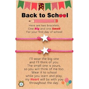 Back to School Gifts, Black/Red/Blue/Pink/Green/Fuchsia Mommy and Me Star Wish Bracelets, Firsr Day of School Gifts for Girls Boys Daughter Son