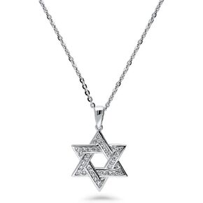 BERRICLE Sterling Silver Cubic Zirconia CZ Star of David Fashion Pendant Necklace for Unisex, Rhodium Plated