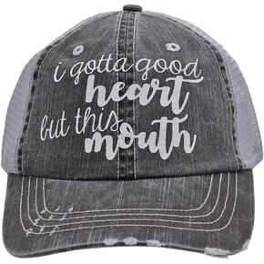 Women's Baseball caps I Gotta Good Heart but This Mouth Trucker Style hat Black/Grey