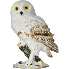MIXDOM Owl Trinket Box Jewelry Box Hand Painted Decorative Box with Hinged Lid Ring Earring Holder Bird Figurine Collectible