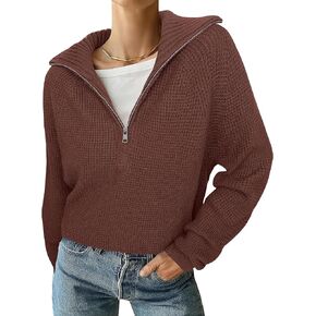 Vivilli Womens Half Zip Pullover Sweaters Long Sleeve Casual V Neck Collar Tops