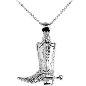 925 Sterling Silver Lucky Cowboy Boot Pendant Necklace Charm