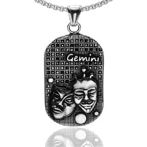 Xusamss Punk Rock Titanium Steel Twelve Constellation Dog Tag Pendant Crystal Necklace,24" Box Chain