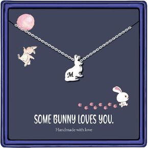 Turandoss Easter Gifts for Girls Bunny Necklace, Stainless Steel Letter Rabbit Pendant Necklace Personalized Bunny Necklaces Jewelry Girls Easter Gifts for Girls Women Easter Jewelry