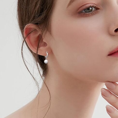 أقراط متدلية من اللؤلؤ للنساء والفتيات أقراط لؤلؤ المياه العذبة من الفضة الإسترليني ليفرباك هجيز أقراط هوب مطلية بالذهب مجوهرات الذكرى السنوية الجميلة مجوهرات العقيق الوردي/الأبيض/الأسود in Kuwait