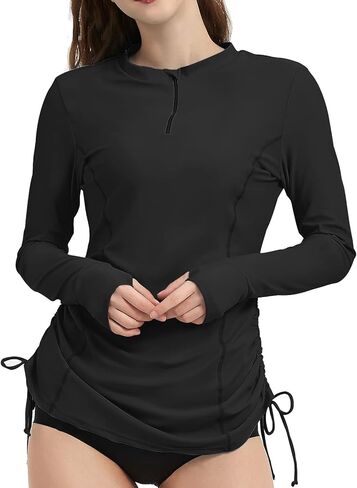 LilyCat Women's Rash Guard Long Sleeve Sun Protection Clothing Half Zip Swim Shirt Side Adjustable Swimsuit Tops in Kuwait