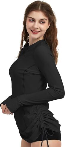 LilyCat Women's Rash Guard Long Sleeve Sun Protection Clothing Half Zip Swim Shirt Side Adjustable Swimsuit Tops in Kuwait