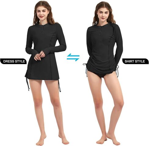 LilyCat Women's Rash Guard Long Sleeve Sun Protection Clothing Half Zip Swim Shirt Side Adjustable Swimsuit Tops in Kuwait