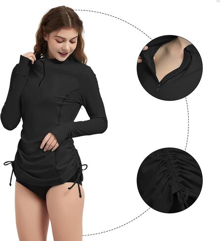 LilyCat Women's Rash Guard Long Sleeve Sun Protection Clothing Half Zip Swim Shirt Side Adjustable Swimsuit Tops in Kuwait