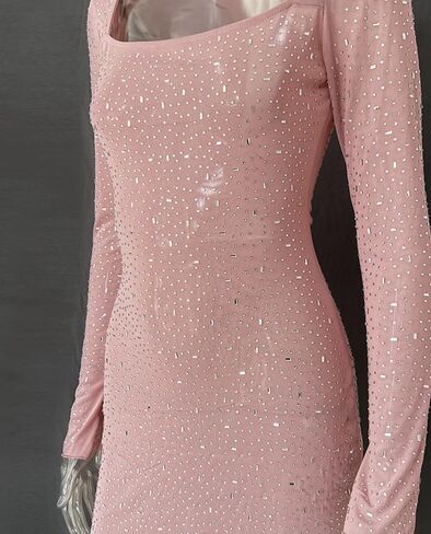 LOUSEA Women Sequin Dress Long Sleeve Sparkly Mini Dress Square Cut Collar Party Dress Slim fit Bodycon Shiny Club Dress in Saudi Arabia
