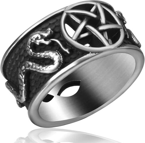 الخماسي مجوهرات الخماسي الدائري الويكا ثعبان الشيطان رمز شيطاني مجوهرات الرجال الفولاذ المقاوم للصدأ للنساء خواتم الفرقة القوطية الرجعية تميمة مجوهرات in Kuwait