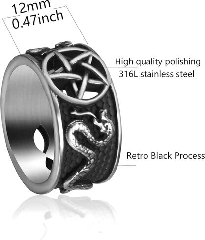 الخماسي مجوهرات الخماسي الدائري الويكا ثعبان الشيطان رمز شيطاني مجوهرات الرجال الفولاذ المقاوم للصدأ للنساء خواتم الفرقة القوطية الرجعية تميمة مجوهرات in Kuwait