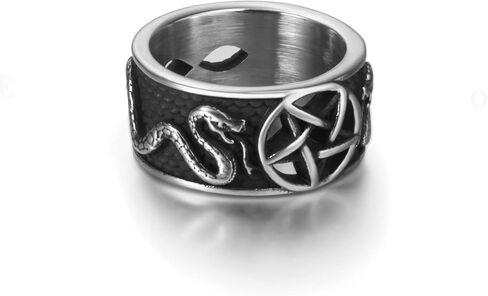 الخماسي مجوهرات الخماسي الدائري الويكا ثعبان الشيطان رمز شيطاني مجوهرات الرجال الفولاذ المقاوم للصدأ للنساء خواتم الفرقة القوطية الرجعية تميمة مجوهرات in Kuwait