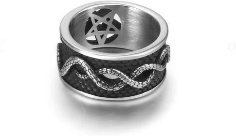 الخماسي مجوهرات الخماسي الدائري الويكا ثعبان الشيطان رمز شيطاني مجوهرات الرجال الفولاذ المقاوم للصدأ للنساء خواتم الفرقة القوطية الرجعية تميمة مجوهرات in Kuwait