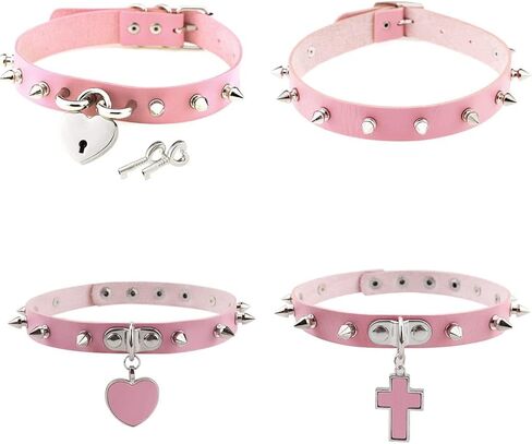4Pcs Harajuku Rivets Choker PU Leather Collar Gothic Necklace Adjustable Size Neck Accessories in Saudi Arabia
