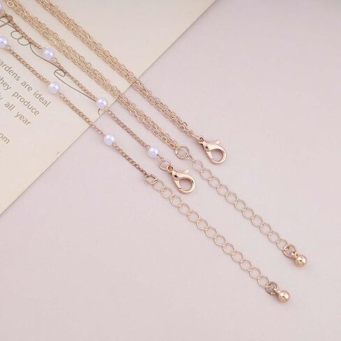 Sttiafay Vintage Layered Emerald Pendant Necklace Gold Pearl Choker Necklace Green Square Crystal Earrings Pearl Satellite Chain Necklace Green Emerald Necklace Chain Jewelry for Women Girls in Kuwait