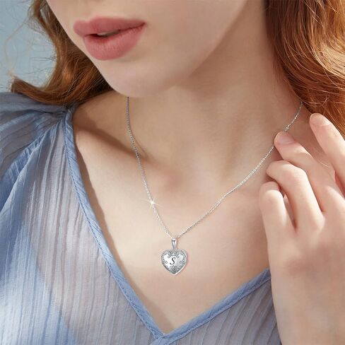 SOULMEET 10K 14K 18K Solid White Gold/Plated Gold Locket Cameo Initial Heart Locket Necklace That Holds Pictures Personalized Photo Locket Necklace Alphabet A-Z in Saudi Arabia