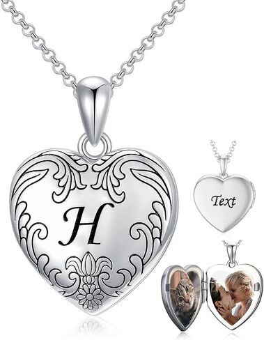 SOULMEET 10K 14K 18K Solid White Gold/Plated Gold Locket Cameo Initial Heart Locket Necklace That Holds Pictures Personalized Photo Locket Necklace Alphabet A-Z in Saudi Arabia