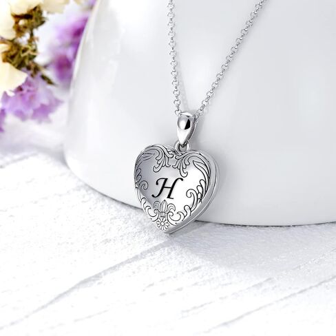 SOULMEET 10K 14K 18K Solid White Gold/Plated Gold Locket Cameo Initial Heart Locket Necklace That Holds Pictures Personalized Photo Locket Necklace Alphabet A-Z in Saudi Arabia