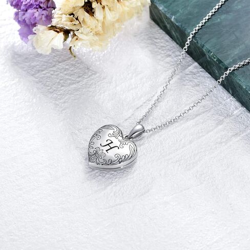 SOULMEET 10K 14K 18K Solid White Gold/Plated Gold Locket Cameo Initial Heart Locket Necklace That Holds Pictures Personalized Photo Locket Necklace Alphabet A-Z in Saudi Arabia