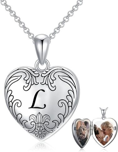 SOULMEET 10K 14K 18K Solid White Gold/Plated Gold Locket Cameo Initial Heart Locket Necklace That Holds Pictures Personalized Photo Locket Necklace Alphabet A-Z in Saudi Arabia
