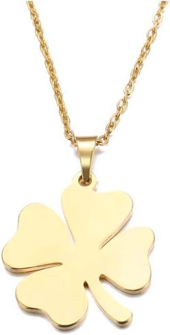 قلادة البرسيم 4 أوراق من مول أوف ستايل - قلادة شامروك للنساء - قلادات البرسيم للفتيات - قلادة عيد القديس باتريك - قلادة الجني - قلادة أيرلندية (ذهبي) in Kuwait