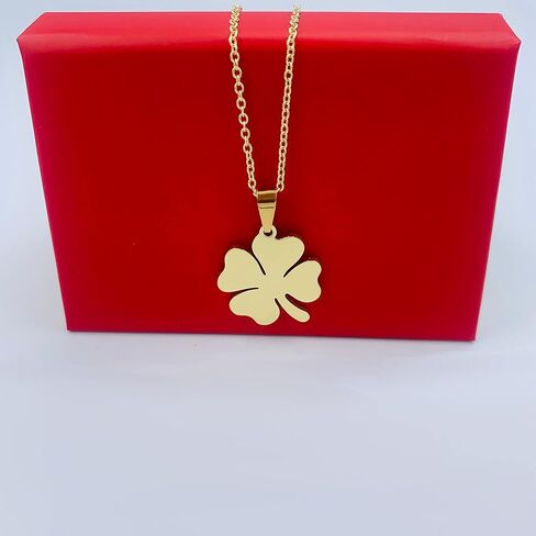 قلادة البرسيم 4 أوراق من مول أوف ستايل - قلادة شامروك للنساء - قلادات البرسيم للفتيات - قلادة عيد القديس باتريك - قلادة الجني - قلادة أيرلندية (ذهبي) in Kuwait