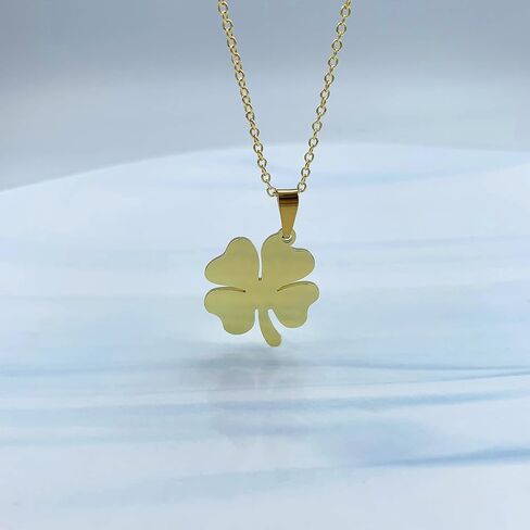 قلادة البرسيم 4 أوراق من مول أوف ستايل - قلادة شامروك للنساء - قلادات البرسيم للفتيات - قلادة عيد القديس باتريك - قلادة الجني - قلادة أيرلندية (ذهبي) in Kuwait