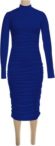 فستان ECHOINE نسائي مثير مكشكش أنيق برقبة وهمية فستان متوسط ​​الطول بأكمام طويلة للحفلات S XXL in Kuwait