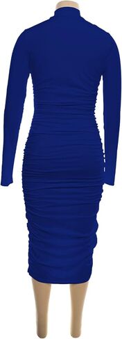 فستان ECHOINE نسائي مثير مكشكش أنيق برقبة وهمية فستان متوسط ​​الطول بأكمام طويلة للحفلات S XXL in Kuwait