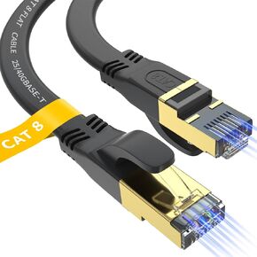 Cat 8 Ethernet Cable 100 FT, Outdoor&Indoor High Speed Heavy Duty Network LAN Internet Cable,SFTP Gold Plated RJ45 40Gbps 2000Mhz Patch Cord, for Modem/Router/Gaming,Faster Than Cat7/Cat6/Cat5 Black