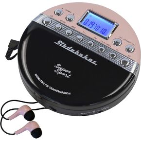 Studebaker SB3705PB Super Sport Portable CD Player Plays CDs Wirelessly Through Car Radio Includes FM Stereo Radio and Color Coordinated Stereo Earbuds