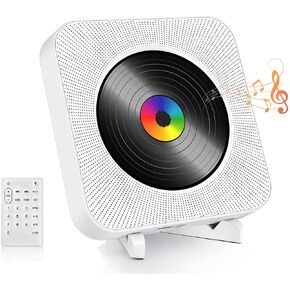 Bluetooth CD Player, Wall Mountable CD Player Features Dual Stereo Speakers, Headphone Jack, FM Radio, USB Port, AUX Input, Bluetooth Music CD Player with Pull Switch.