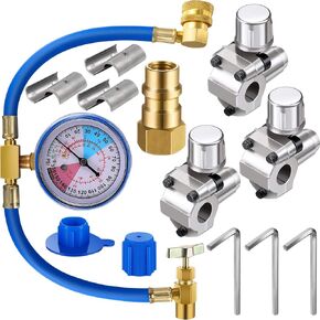 Mudder Bpv31 Piercing Valve 134a Kit R134a Refrigerant Charge Hose with Gauge, Hose Refrigerant Can Tap with Gauge R134a Can Connect to R12/r22 Port 1/2 and Universal Retrofit Valve with Dust Cap