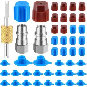 R22 to R134a A/c Retrofit Fitting Adapter Kit, R12 R22 to R134a Conversion Adapter Kit for A/c Air Conditioner Refrigerant System Compatible with 1/4 SAE Thread(Gold)